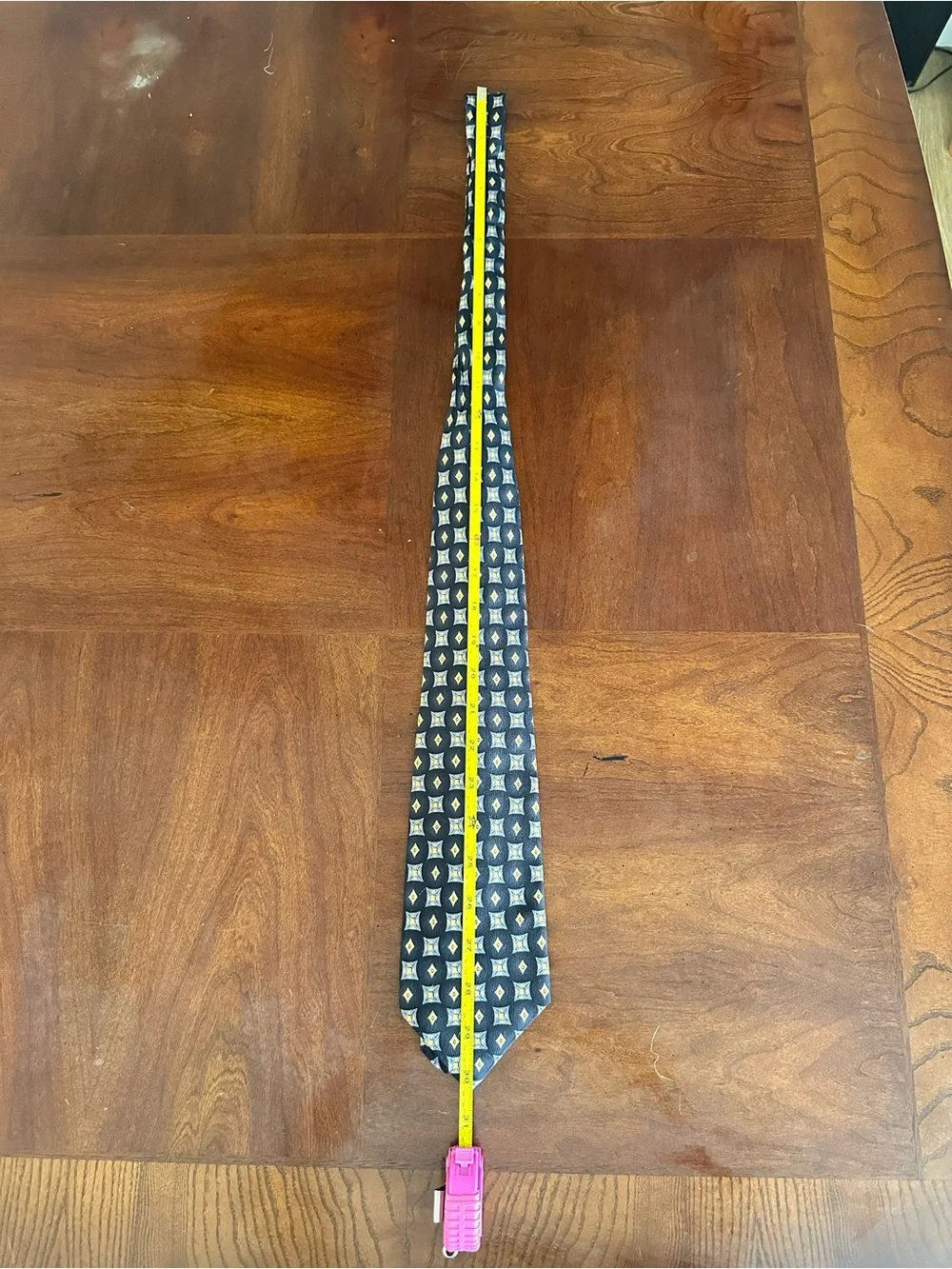 Robert Talbott Silk vintage Navy Tie with Yellow and Light Blue Medallions